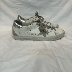 Golden Goose White and Silver Sneakers